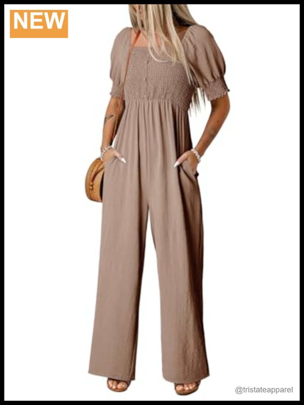 Women's Wide Leg Jumpsuit Lantern Sleeve High Waist Boho Romper with Pockets